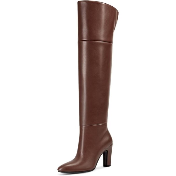 Women Lighter Brown Faux Leather Side Zipper Thigh High Over the Knee Boot - Picture 1 of 7